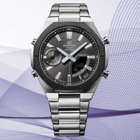 CASIO 卡西歐 EDIFICE 智慧藍芽手機連結 纖薄舒適 雙顯錶-深灰 ECB-S10DB-1A