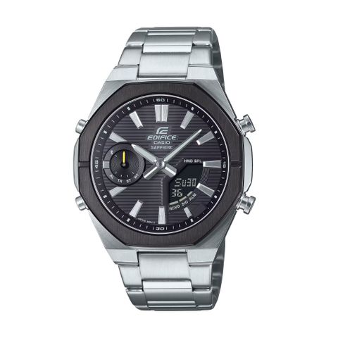 CASIO 卡西歐 EDIFICE 藍牙 纖薄輕巧 藍寶石水晶玻璃 紳士黑 賽車運動 ECB-S10DB-1A_43mm