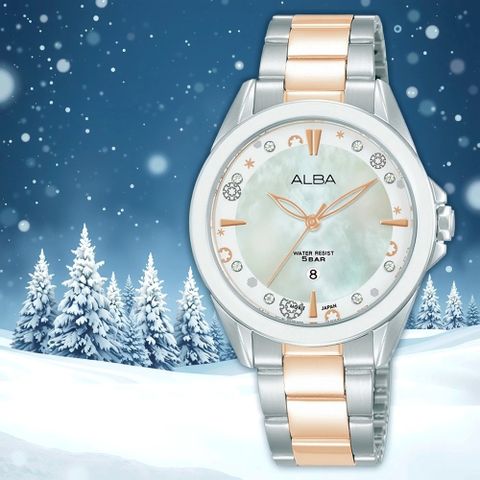 ALBA 雅柏 CUTiE 晶花 珍珠貝女錶-33mm AH7DV1X1 VJ22-X435KS