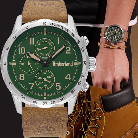 Timberland 天柏嵐 CAMPTON系列 三眼多功能手錶-綠 TDWGF0055402