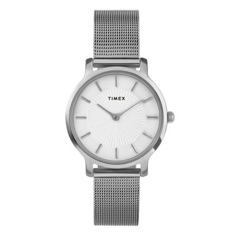 【TIMEX】天美時 Transcend 34毫米 極簡現代美學 不鏽鋼錶鍊手錶(白x銀 TXTW2Y10200)
