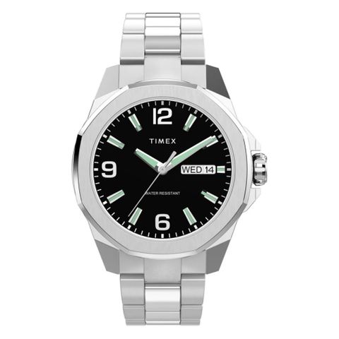【TIMEX】天美時 Essex Ave 46毫米  都會魅力 大錶面設計 不鏽鋼鍊帶腕錶(黑x銀 TXTW2W92700)