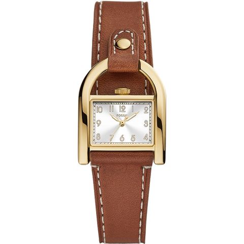 FOSSIL Harwell 馬鞍造型 棕色皮帶時尚女錶-ES5264