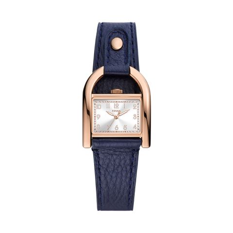 FOSSIL Harwell 馬鞍造型 藍色皮帶時尚女錶-ES5266