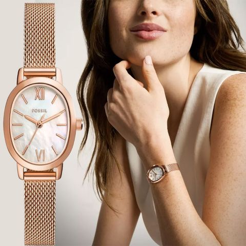 FOSSIL Penny 珍珠貝橢圓形米蘭帶女錶-23x29mm BQ5018