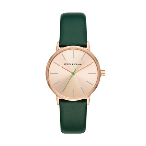 【Armani Exchange】Lola系列 三針玫瑰金錶殼皮帶腕錶 AX5577