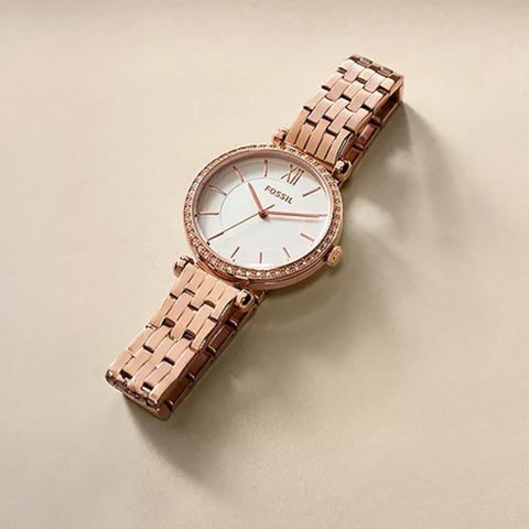 【FOSSIL】BQ3497 玫瑰金 鑲鑽 細緻 羅馬數字 不鏽鋼 石英錶 