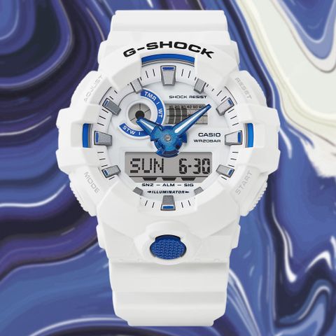 CASIO 卡西歐 G-SHOCK 藍白夏日海洋 磷光 大錶殼雙顯錶 GA-700HDS-7A