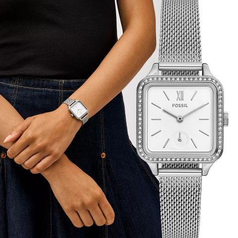 FOSSIL Colleen 晶鑽米蘭帶方形女錶-28mm BQ3970