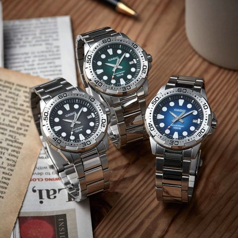 CASIO 卡西歐 銀龍魚系列 海上運動風大三針石英手錶 鋼帶款(任選一款)
