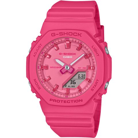 CASIO G-SHOCK 單色美學八角造型計時錶/亮桃紅/GMA-P2100PP-4A