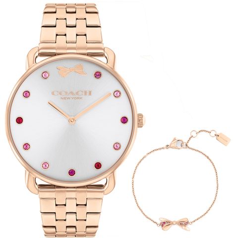 COACH Elliot 蝴蝶結女錶 手錶手鍊套組-玫瑰金/36mm(CO14000127)