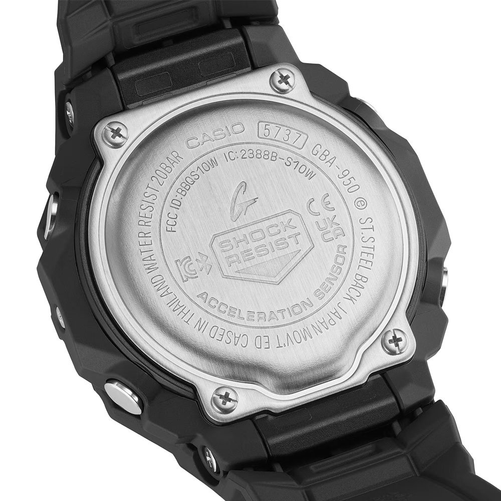 THAILAND WATER RESIST 20BARJAPAN OVT ED CASED IN THAILAFCC ID:CASIO: 2388B-5737 GBA-950RESISTSHOCK MST.STEEL BACKSENSOR