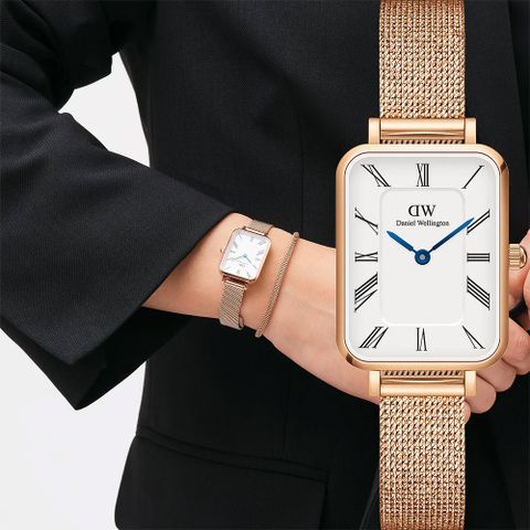 Daniel Wellington DW Quadro系列 極簡美學方形米蘭帶女錶-20x26mm/玫瑰金框 DW00100687