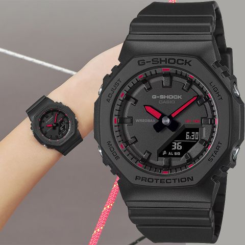 CASIO 卡西歐 G-SHOCK 個性酷炫雙顯手錶 中性錶 女錶-螢光紅 GMA-P2100SA-1A1