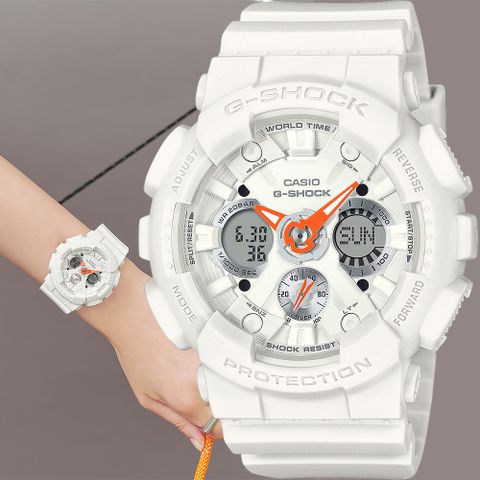 CASIO 卡西歐 G-SHOCK 個性酷炫雙顯手錶 中性錶 女錶-鮮橘色 GMA-S120SA-7A1