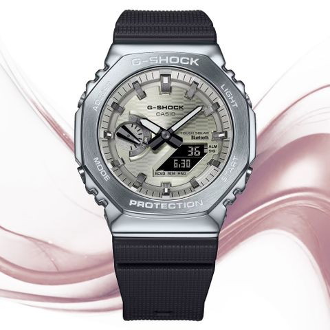 CASIO 卡西歐 G-SHOCK 金屬錶殼 太陽能 藍芽 雙顯錶 GBM-2100A-8B