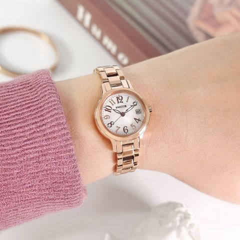 CITIZEN 星辰表 / KH4-963-13 / WICCA 太陽能 公主系列 數字刻度 日期 不鏽鋼手錶 白x鍍玫瑰金 24mm