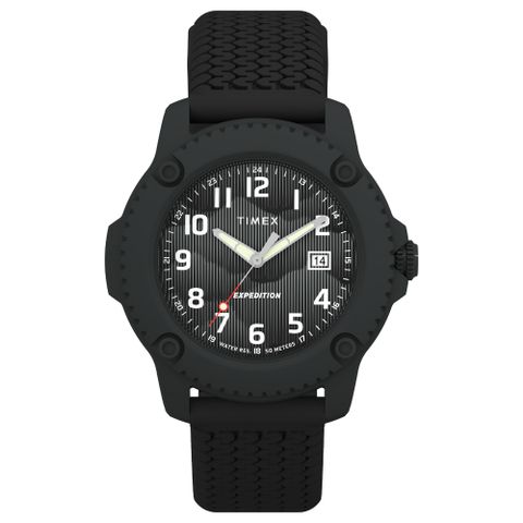 【TIMEX】天美時 Expedition Timber 42 毫米 矽膠錶帶腕錶(黑 TXTW4B34800)