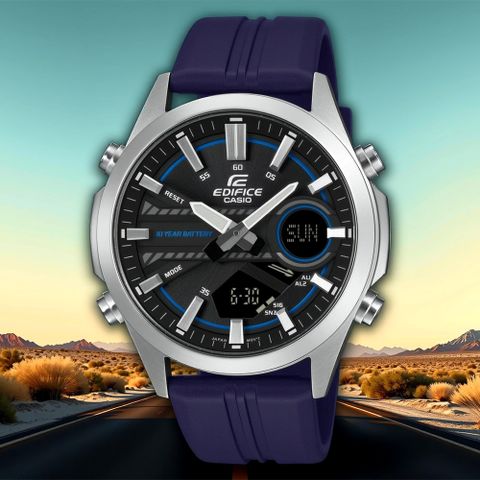 CASIO 卡西歐 EDIFICE 10年電力運動雙顯手錶-海軍藍 EFV-C120P-1A2