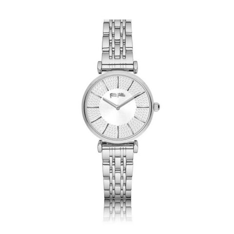 【Folli Follie】32毫米 幸運草紋路 滿天星錶盤 不鏽鋼鍊錶帶(銀 FF22B014WW)