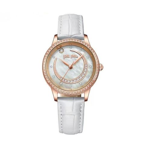 【Folli Follie】29毫米 星空錶盤 誥石鑲嵌 真皮錶帶腕錶(白 FF22B006BPE-RWW)