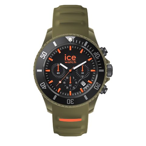 展示福利品【Ice Watch】三眼計時活力系列 黑錶面 40mm CH-綠色矽膠錶帶