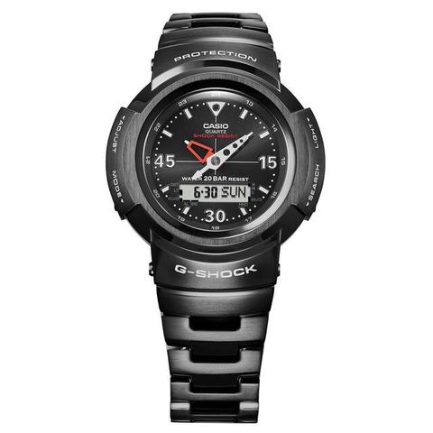 CASIO_卡西歐 G-SHOCK 太陽能電波 全金屬經典黑 雙顯系列 AWM-500-1A