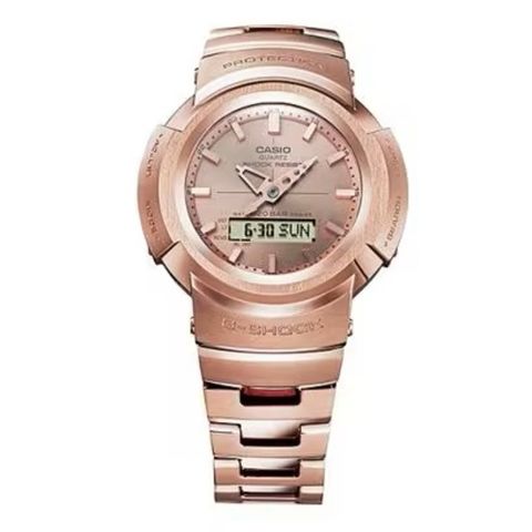 CASIO_卡西歐  G-SHOCK 太陽能電波 全金屬(玫瑰金) 雙顯系列 AWM-500GD-4A