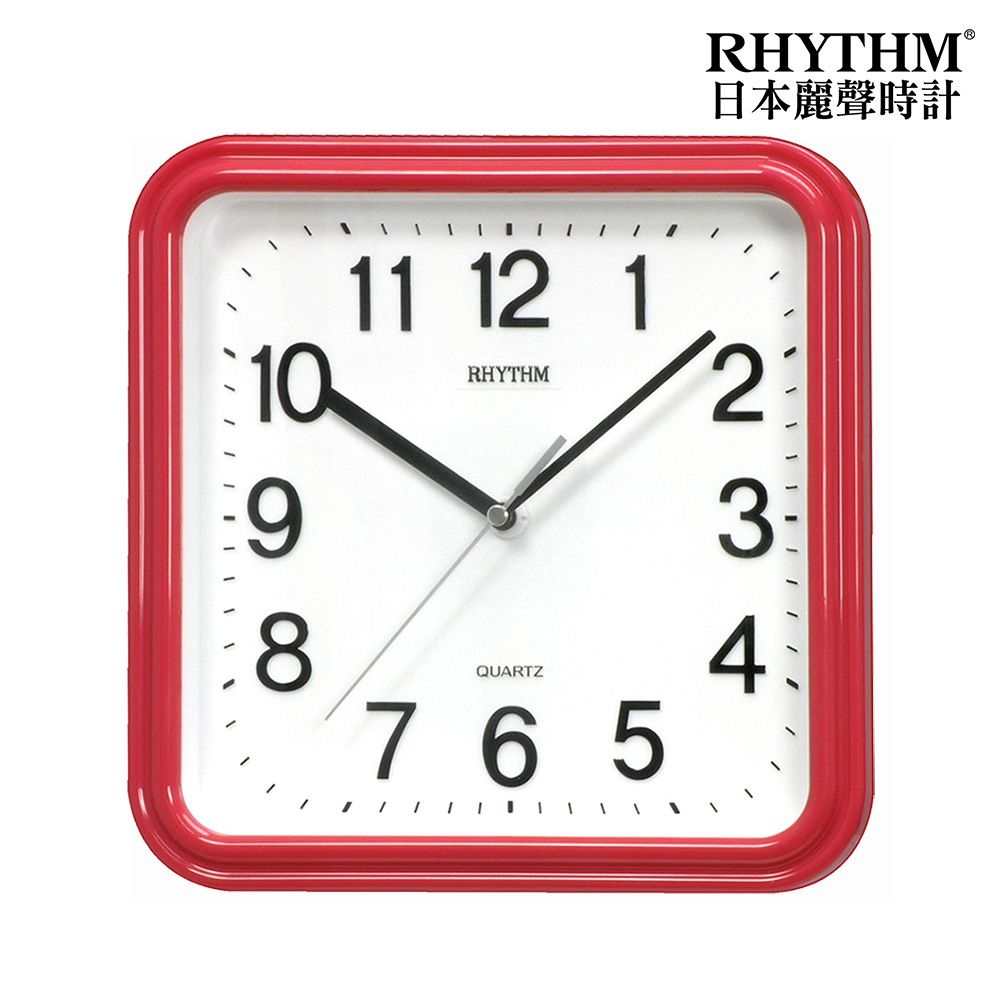 RHYTHM 麗聲 日本鐘-百搭簡約獨到品味方圓形超靜音掛鐘(玫瑰紅)