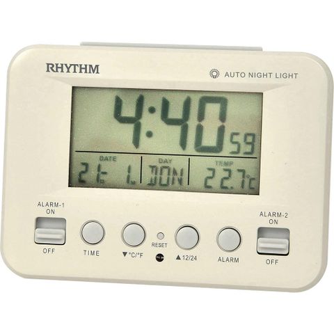 RHYTHM CLOCK 日本麗聲鐘 工業風格自動感應夜燈日期溫度顯示雙鬧鈴電子鐘