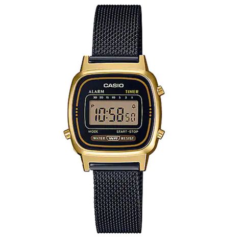 CASIO 卡西歐 復古方形 米蘭錶帶 數字電子錶 LA-670WEMB-1 黑/金