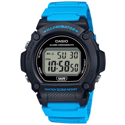 CASIO 卡西歐 潮流復古圓形數位腕錶/藍x黑框(W-219H-2A2VDF)