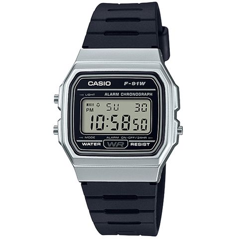 CASIO 卡西歐 數位顯示運動腕錶-黑(F-91WM-7ADF)