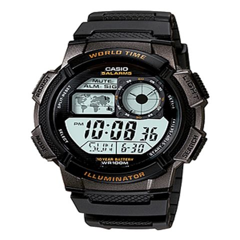【CASIO 卡西歐】世界時間數位電子錶/黑(AE-1000W-1AVDF)