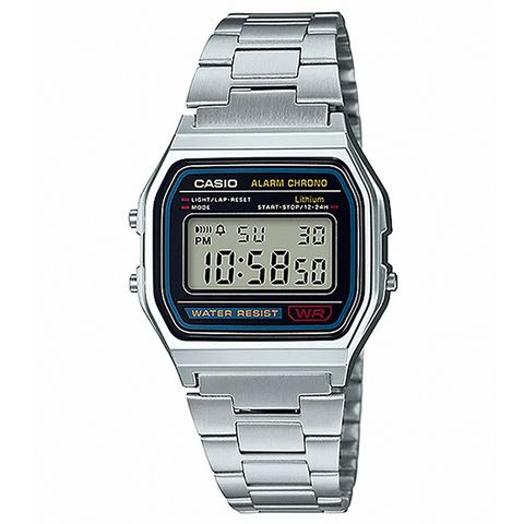 【CASIO 卡西歐】復古經典方型電子數位不鏽鋼腕錶/銀(A158WA-1DF)