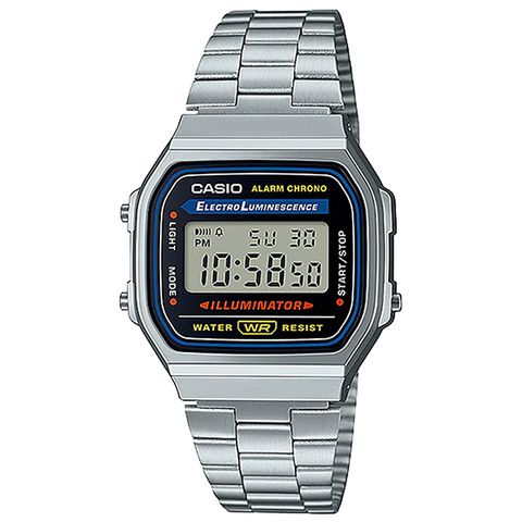 【CASIO 卡西歐】文青復古方型數位不鏽鋼腕錶/銀(A168WA-1WDF)