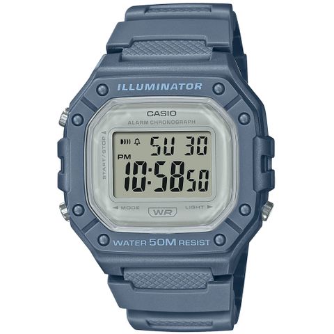 【CASIO 卡西歐】新潮流行莫蘭迪色系電子樹脂腕錶/藍(W-218HC-2A)