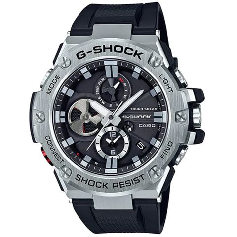 ASIO G-SHOCK G-STEEL系列黑武士造型休閒錶-黑X銀(GST-B100-1A)/53.8mm