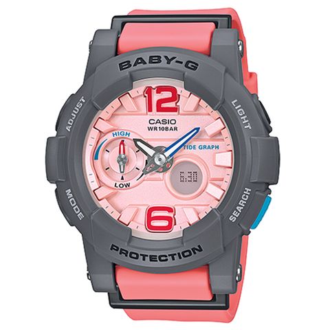 CASIO 卡西歐 BABY-G 極限運動女孩衝浪板造型概念錶(BGA-180-4B2)-粉橘色x粉面/44mm