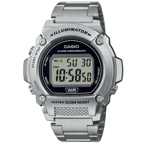 CASIO 卡西歐 潮流復古圓形數位不鏽鋼腕錶/銀(W-219HD-1A)