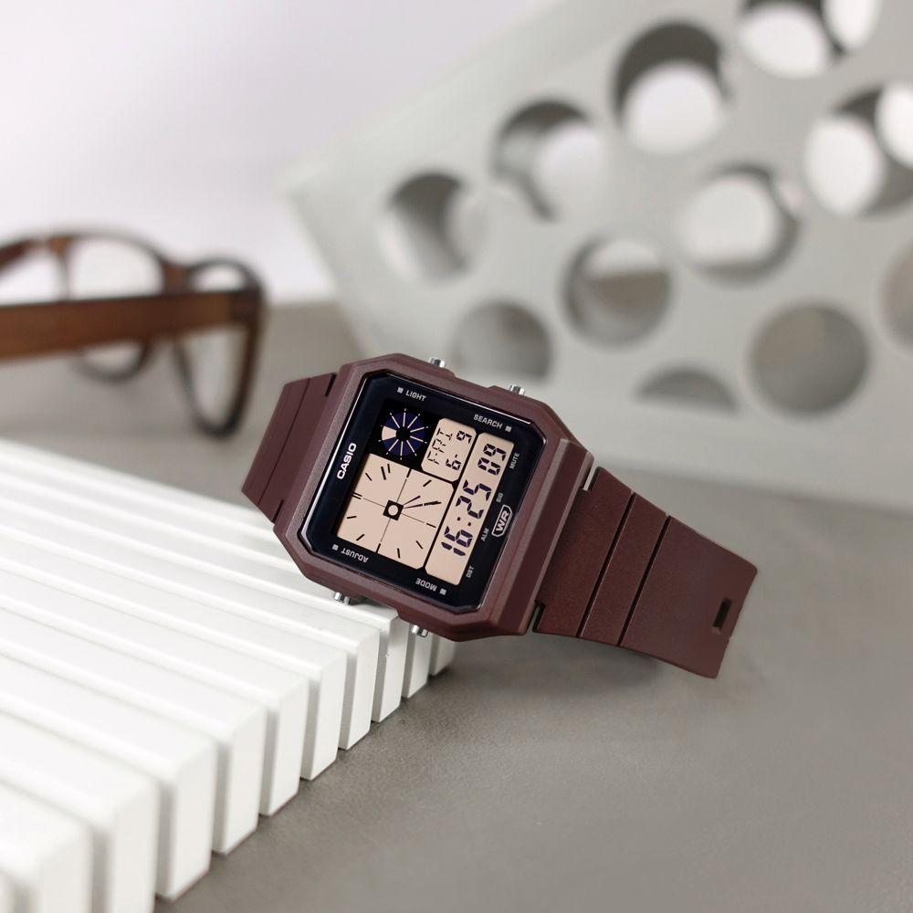 CASIO 卡西歐  / LF-20W-5A /  經典復古 方形造型 雙顯 電子數位 橡膠手錶 深咖啡色 33mm