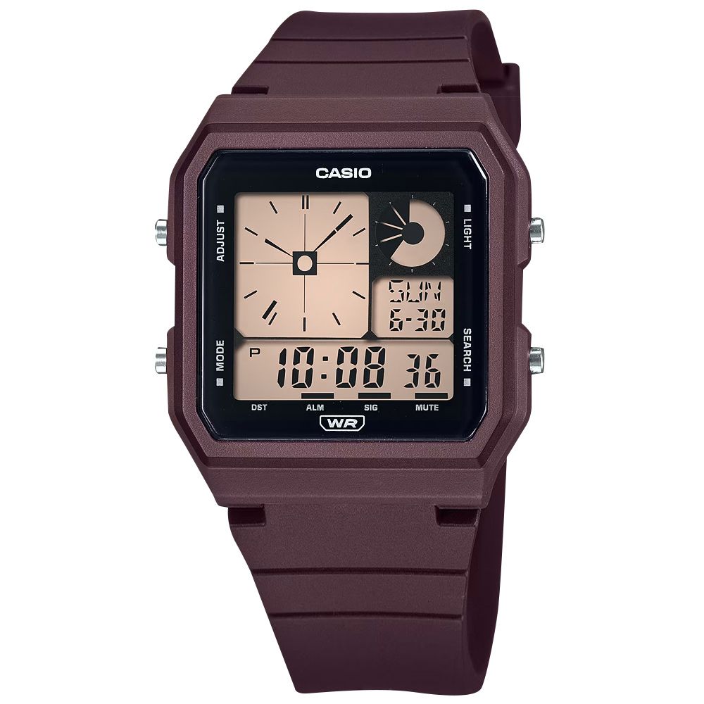 CASIO 卡西歐  / LF-20W-5A /  經典復古 方形造型 雙顯 電子數位 橡膠手錶 深咖啡色 33mm