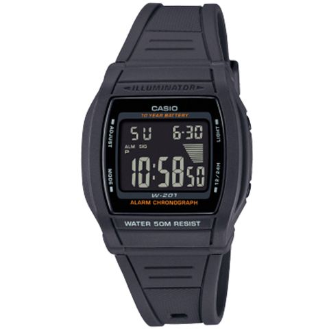 【CASIO 卡西歐】輕巧簡約數位電子腕錶/黑(W-201-1BVDF)