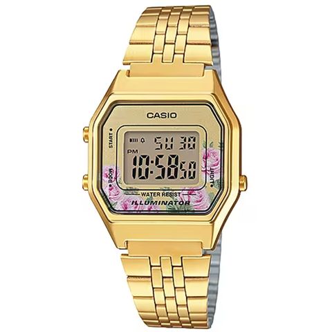 CASIO 卡西歐 玫瑰浪漫數位電子不鏽鋼腕錶/香檳金(LA680WGA-4C)