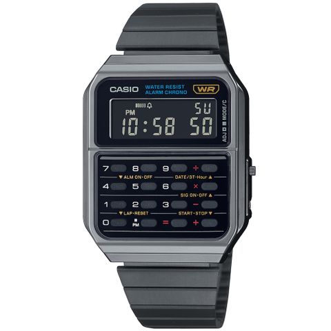 【CASIO 卡西歐】潮流 計算機不鏽鋼腕錶/黑x灰框(CA-500WEGG-1B)