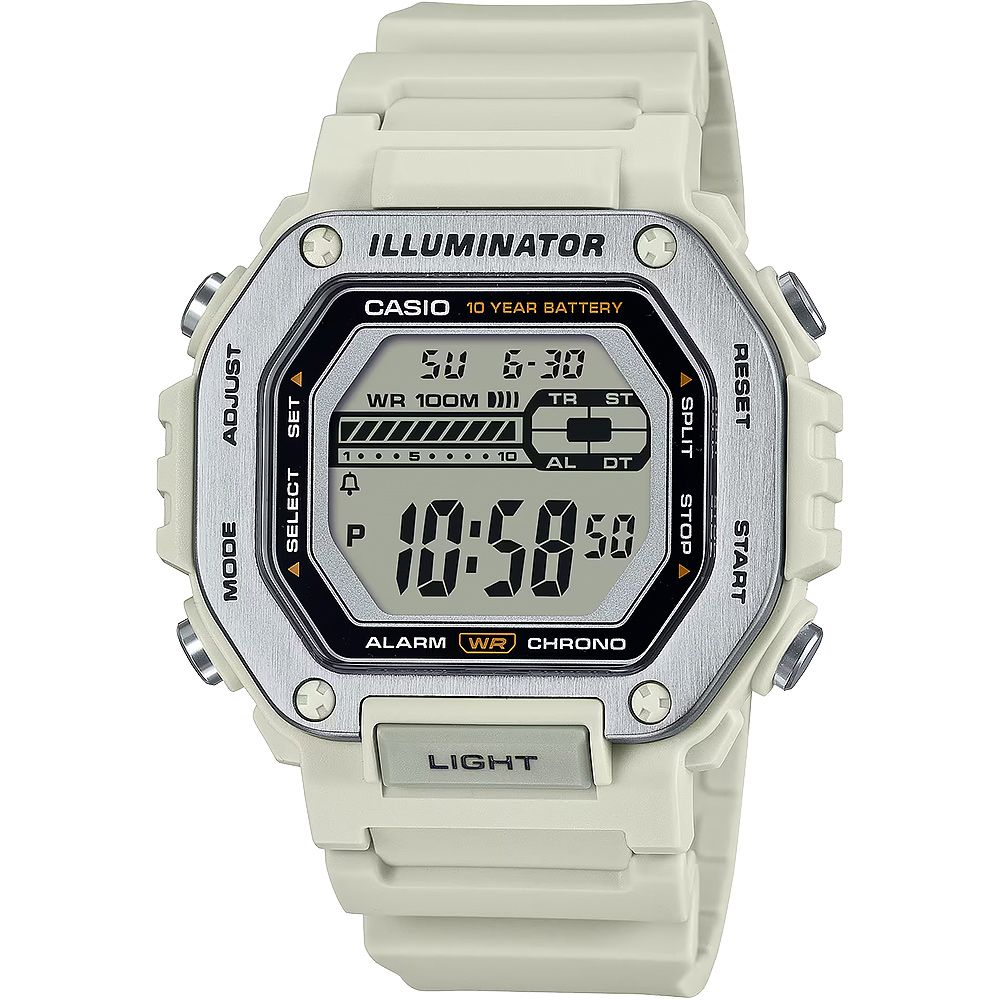 AJUSTMODESELECTSETILLUMINATORCASIO  YEAR BATTERYWR 100M D TRST   10ALDT ALARM WR CHRONOLIGHTSPLITSTOPRESETSTART