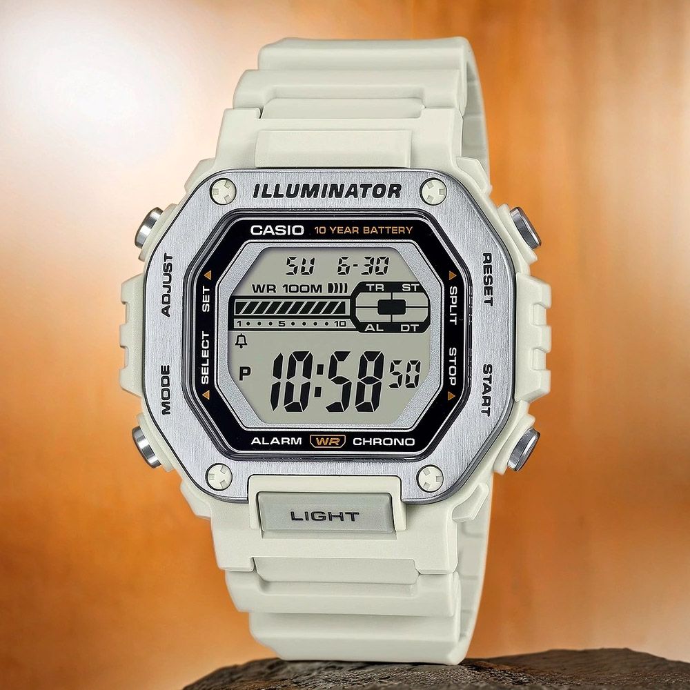 CASIO 卡西歐   10年電力金屬風計時手錶-米白 MWD-110H-8AV