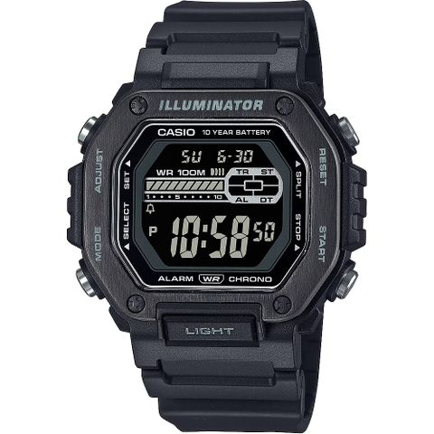 CASIO 卡西歐 10年電力金屬風計時手錶-黑 MWD-110HB-1BV