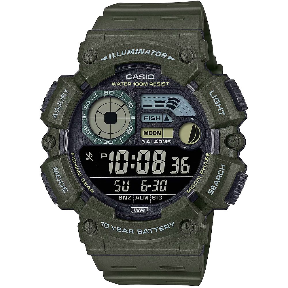 CASIO 卡西歐   釣魚模式 月相數位手錶-軍綠 WS-1500H-3BV